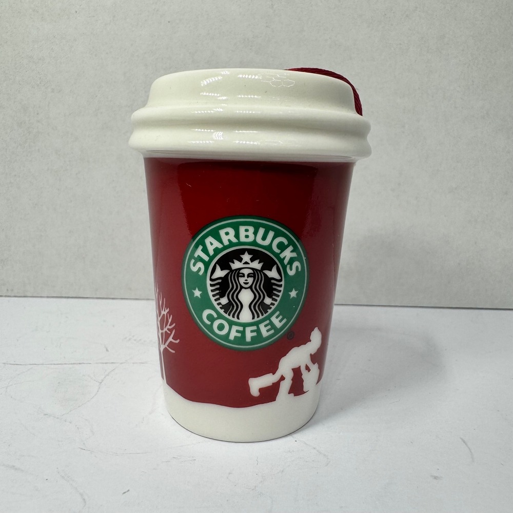 Starbucks Holiday 2006 Red Cup Ceramic Coffee Cup Ornament Snowman 2.5" Vintage‎